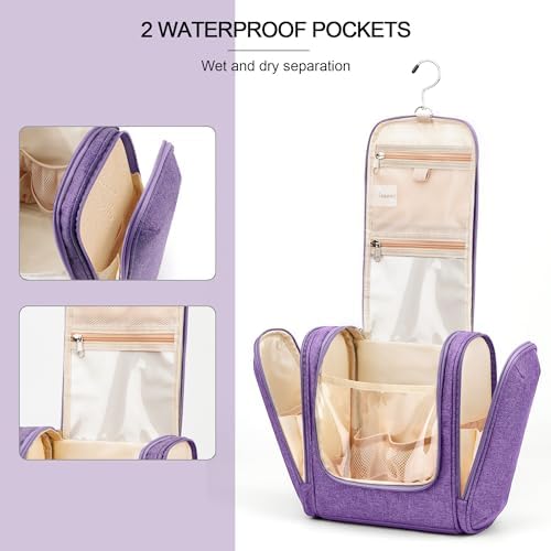 Water-resistant Travel Hanging Toiletry Bag for Women and Men, 6 Organizer Compartments, Holds Full Size Bottles, Black