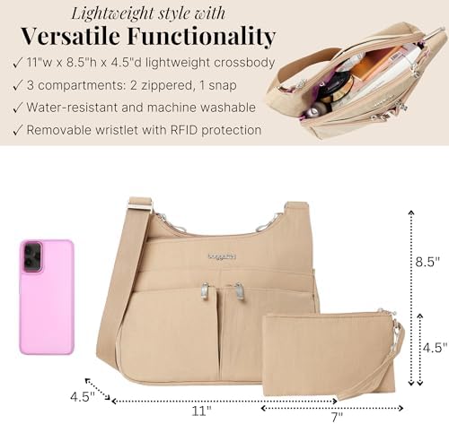 Baggallini Cross Over Crossbody Women Lightweight Water-Resistant Nylon Organized Travel Bag Purse
