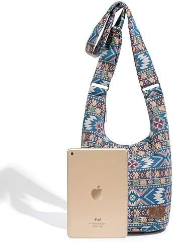 Coton Pose Women's Hippie Crossbody Bag - Top Zip Large Capacity Canvas Sling Bag - Handmade Jacquard Cloth