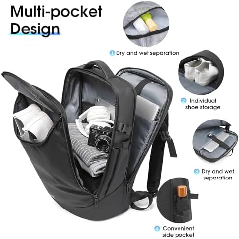 Men's Travel Backpack, 17.3 Inches Business Laptop, Water-Resistant, Carry on Airline Approved, USB Charger Port, 18x14x