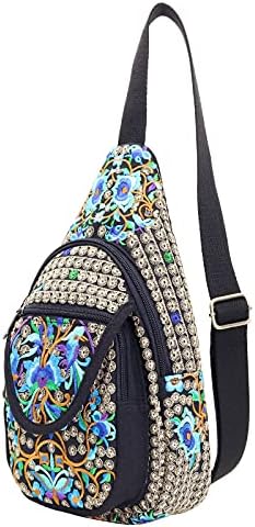 SILKAREA Embroidered Boho Small Sling Bag for Women Travel (Blue) SILKAREA Embroidered Boho Small Sling Bag for Women Ch