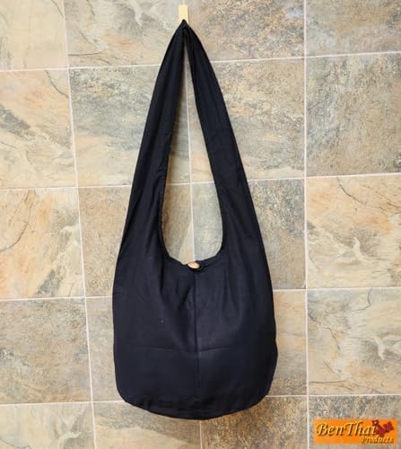 BenThai Products BTP Thai Monk Buddha Cotton Sling Crossbody Messenger Bag for Hippies in Black XL | BenThai Products B