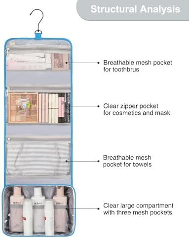Relavel Travel Toiletry Bag for Men, Large Capacity Travel Kit, Hanging Toiletry Bag for Women