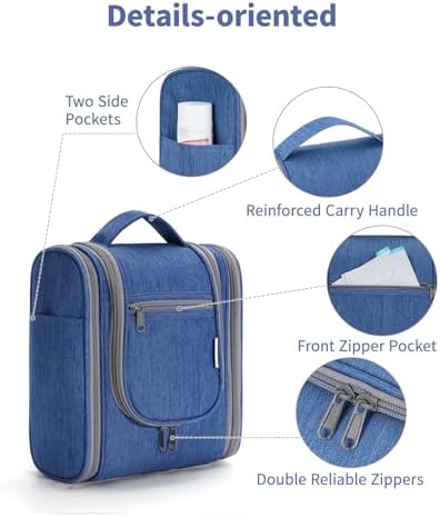 Narwey Large Blue Leaf Hanging Toiletry Bag for Women Travel and Men Cosmetics Organizers