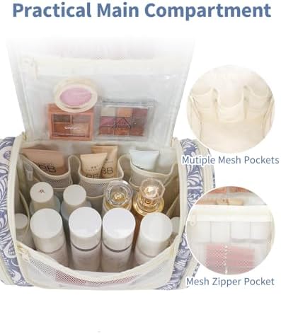 Narwey Large Blue Leaf Hanging Toiletry Bag for Women Travel and Men Cosmetics Organizers