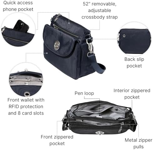 Baggallini Calais Crossbody Bags for Women Lightweight Water-Resistant Travel Purse Baggallini Calais Crossbody Bags for