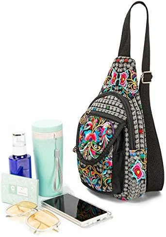 SILKAREA Embroidered Boho Small Sling Bag for Women Travel (Blue) SILKAREA Embroidered Boho Small Sling Bag for Women Ch
