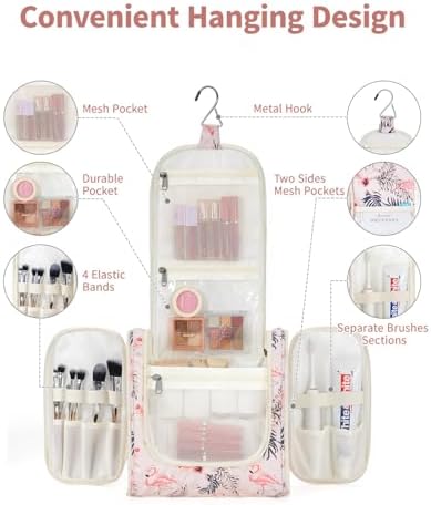 Narwey Large Blue Leaf Hanging Toiletry Bag for Women Travel and Men Cosmetics Organizers