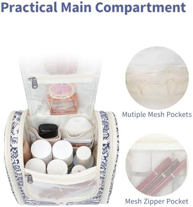 Narwey Large Blue Leaf Hanging Toiletry Bag for Women Travel and Men Cosmetics Organizers