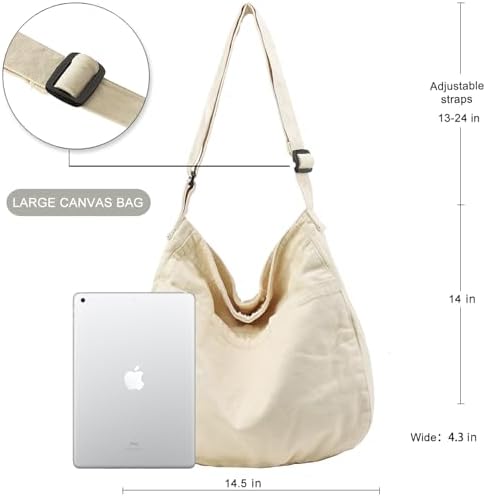 Dainaotm Canvas Tote Bag Casual Hobo Crossbody Shoulder Bag for Women Large Purse Messenger Bag Travel Work Dainaotm Can