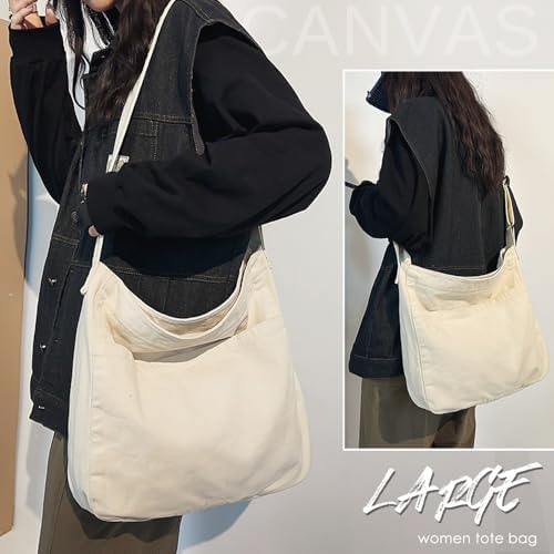 Dainaotm Canvas Tote Bag Casual Hobo Crossbody Shoulder Bag for Women Large Purse Messenger Bag Travel Work Dainaotm Can