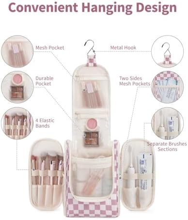 Narwey Large Blue Leaf Hanging Toiletry Bag for Women Travel and Men Cosmetics Organizers