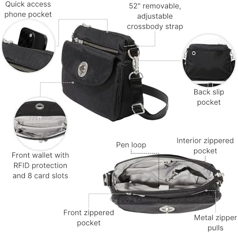 Baggallini Calais Crossbody Bags for Women Lightweight Water-Resistant Travel Purse Baggallini Calais Crossbody Bags for