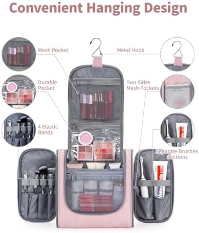 Narwey Large Blue Leaf Hanging Toiletry Bag for Women Travel and Men Cosmetics Organizers