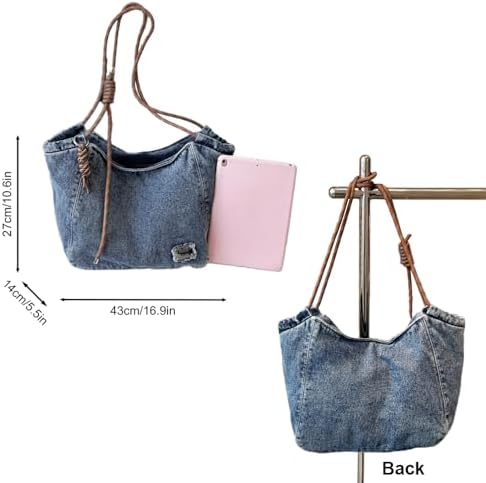 Women Casual Denim Shoulder Handbag with Large Capacity for Every Day Use | LIZHAOCAI Women's Casual Denim Tote Bag wit