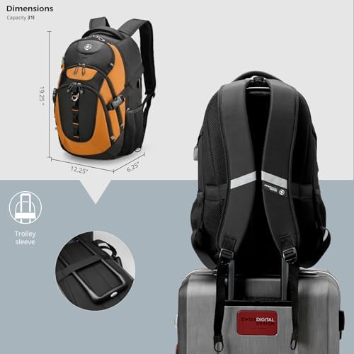 Swissdigital Design Laptop Backpack with USB Charging Port | Men's 15.6 Inches Fit 31L Travel Backpack | Blue/Black | SD