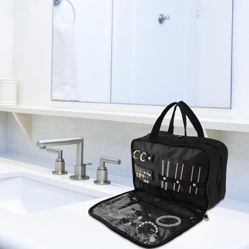 Toiletry Bag Compartmental Organizer Travel BagPortable Foldable with Anti-slip Metal Hook(Beige) Toiletry Bag Compart