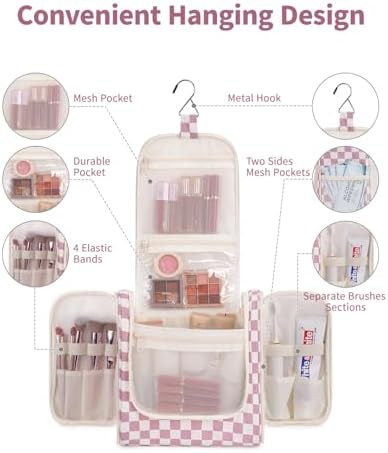 Narwey Large Blue Leaf Hanging Toiletry Bag for Women Travel and Men Cosmetics Organizers