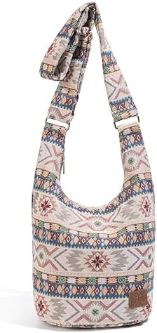 Coton Pose Women's Hippie Crossbody Bag - Top Zip Large Capacity Canvas Sling Bag - Handmade Jacquard Cloth
