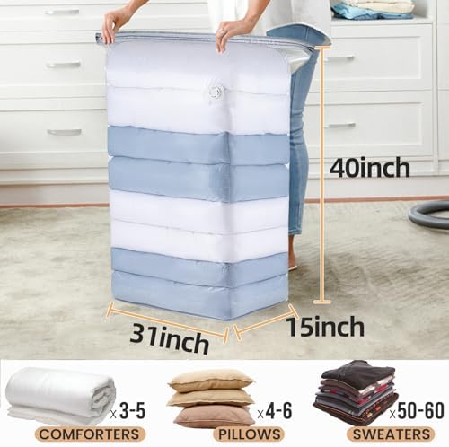 TAILI Jumbo Cube Vacuum Storage Bags 4 Pack, Extra Large (31x40x15 Inch) for Clothing and Bedding, Space Saving Closet O