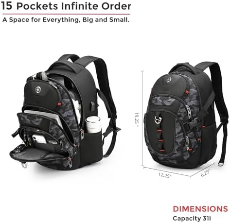 Swissdigital Design Laptop Backpack with USB Charging Port | Men's 15.6 Inches Fit 31L Travel Backpack | Blue/Black | SD