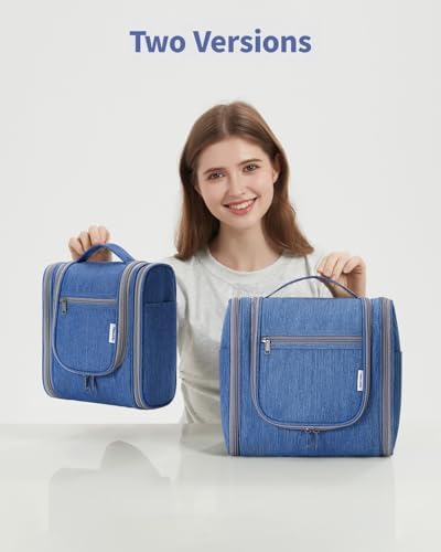 Narwey Large Blue Leaf Hanging Toiletry Bag for Women Travel and Men Cosmetics Organizers