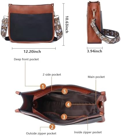 AUYOCO Vegan Leather Crossbody Bags for Women Handbag with Guitar Strap Zipped Pockets AUYOCO Vegan Leather Crossbody