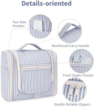 Narwey Large Blue Leaf Hanging Toiletry Bag for Women Travel and Men Cosmetics Organizers