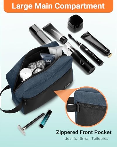 Elviros Lightweight Travel Toiletry Bag for Women and Men Travel Essentials Gifts for Men(Navy Blue) Global Recycled Sta