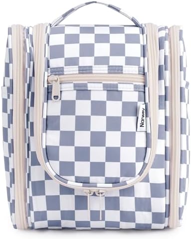 Narwey Large Blue Leaf Hanging Toiletry Bag for Women Travel and Men Cosmetics Organizers