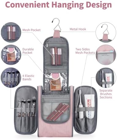 Narwey Large Blue Leaf Hanging Toiletry Bag for Women Travel and Men Cosmetics Organizers