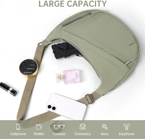 FFEDAYUN Crescent Bags for Women Casual Shoulder Handbags Multi-Pocket Lightweight Crossbody Purse Nylox Nylon Hobo Slin