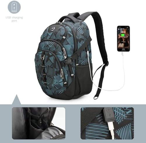 Swissdigital Design Laptop Backpack with USB Charging Port | Men's 15.6 Inches Fit 31L Travel Backpack | Blue/Black | SD
