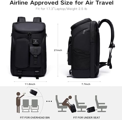 Men's Travel Backpack, 17.3 Inches Business Laptop, Water-Resistant, Carry on Airline Approved, USB Charger Port, 18x14x