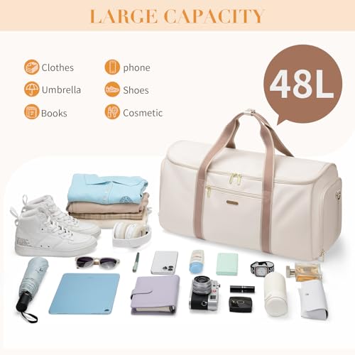 GOLF SUPAGS Sac de Voyage Convertible 2 en 1 Blanc Cassé pour Femme Voyage d'Affaires et Weekends Puissant et Pratique M