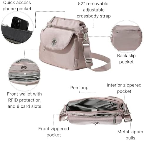 Baggallini Calais Crossbody Bags for Women Lightweight Water-Resistant Travel Purse Baggallini Calais Crossbody Bags for