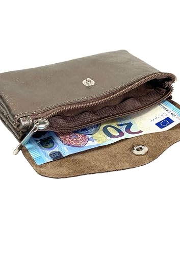 Portefeuille élégant en cuir métallisé Medio taupe fermerture à bouton