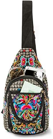 SILKAREA Embroidered Boho Small Sling Bag for Women Travel (Blue) SILKAREA Embroidered Boho Small Sling Bag for Women Ch