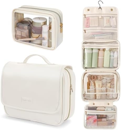 Hanging Travel Bag for Toiletries Quilted Plaid Waterproof Makeup Organizer Brown (M) Smart Large Compartments Toiletr