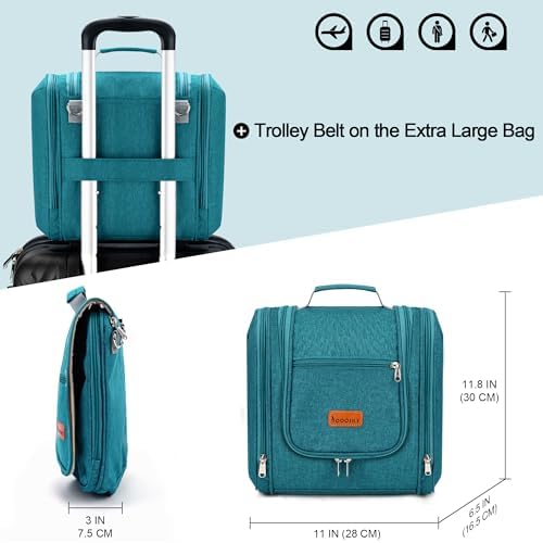 Water-resistant Travel Hanging Toiletry Bag for Women and Men, 6 Organizer Compartments, Holds Full Size Bottles, Black