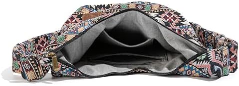 Coton Pose Women's Hippie Crossbody Bag - Top Zip Large Capacity Canvas Sling Bag - Handmade Jacquard Cloth
