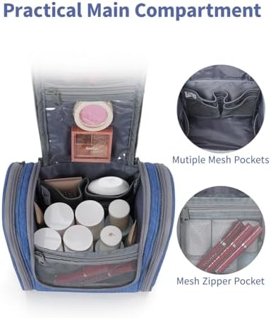 Narwey Large Blue Leaf Hanging Toiletry Bag for Women Travel and Men Cosmetics Organizers