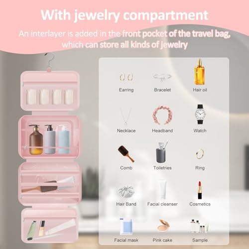 Toiletry Bag Compartmental Organizer Travel BagPortable Foldable with Anti-slip Metal Hook(Beige) Toiletry Bag Compart