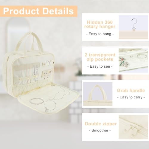 Toiletry Bag Compartmental Organizer Travel BagPortable Foldable with Anti-slip Metal Hook(Beige) Toiletry Bag Compart