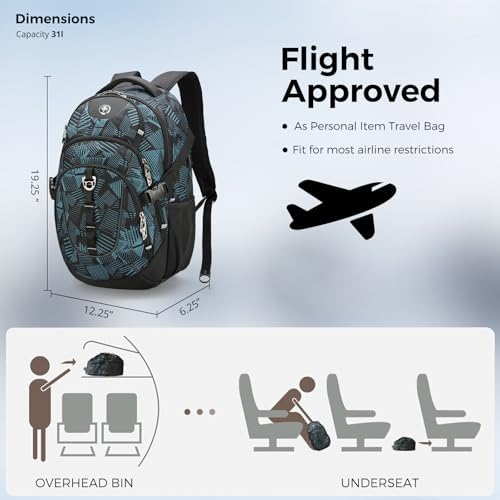 Swissdigital Design Laptop Backpack with USB Charging Port | Men's 15.6 Inches Fit 31L Travel Backpack | Blue/Black | SD