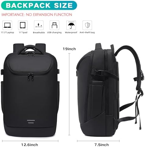 Men's Travel Backpack, 17.3 Inches Business Laptop, Water-Resistant, Carry on Airline Approved, USB Charger Port, 18x14x
