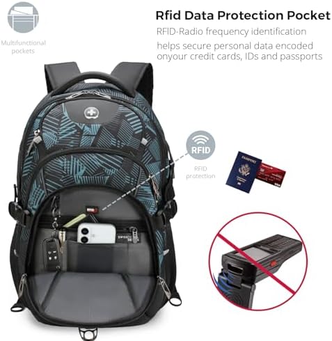 Swissdigital Design Laptop Backpack with USB Charging Port | Men's 15.6 Inches Fit 31L Travel Backpack | Blue/Black | SD