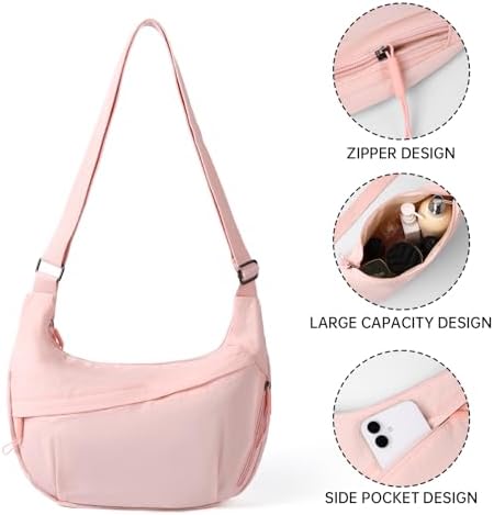 FFEDAYUN Crescent Bags for Women Casual Shoulder Handbags Multi-Pocket Lightweight Crossbody Purse Nylox Nylon Hobo Slin