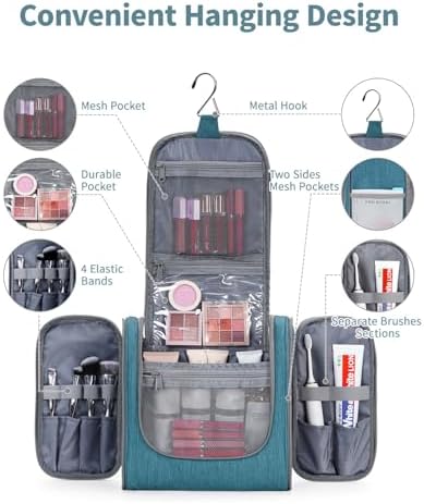 Narwey Large Blue Leaf Hanging Toiletry Bag for Women Travel and Men Cosmetics Organizers