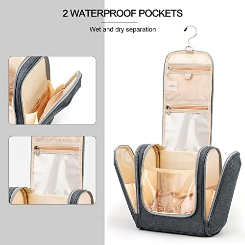 Water-resistant Travel Hanging Toiletry Bag for Women and Men, 6 Organizer Compartments, Holds Full Size Bottles, Black